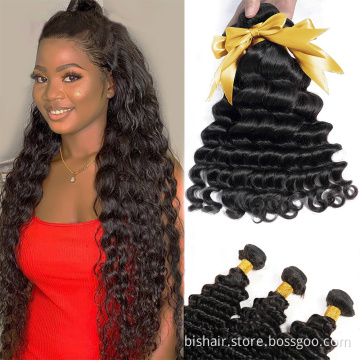 1/3/4 bunch Brazilian hair deep wavy hair bunch 100% real human hair Remy wig 8-30 inch without knots and no shedding wholesale